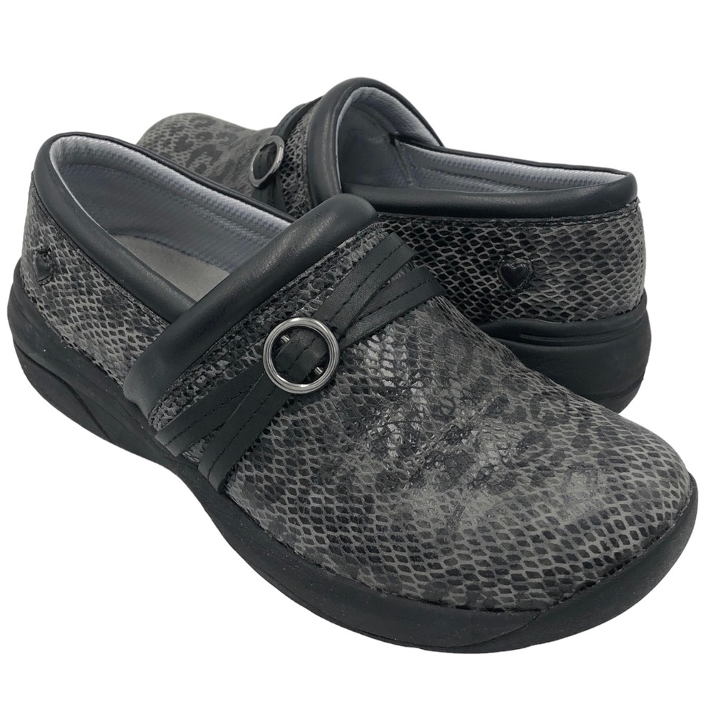 Nurse Mates Ceri Black Grey Leopard Print Nursing Clog Shoes Size 7.5